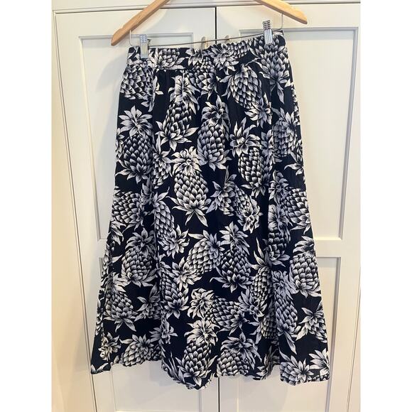 J.Crew smocked-trim maxi skirt Sz. S pineapple print navy white 100% cotton - Picture 2 of 8